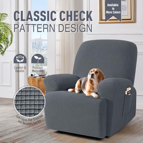 Stretch Recliner Chair Cover Set - Soft Washable Protector, Grey
