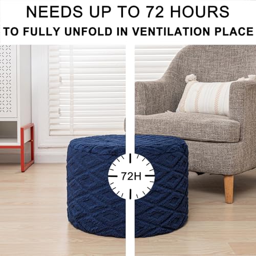 Round Ottoman Pouf, 20x14 Inch Foam Filled Foot Rest for Living Room