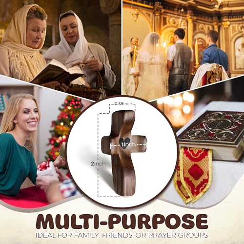 Solid Walnut Wooden Pocket Cross for Prayer, Stress Relief and Comfort