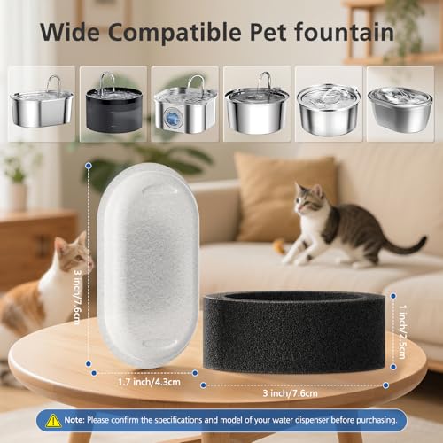 Cat Water Fountain Filters - 50 Pack (25 Filters & 25 Pre-Filter Sponges)
