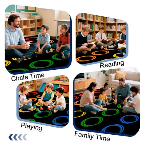 Large Classroom Seating Rug - 13' x 7'7" Colorful Circle Carpet for 24 Kids