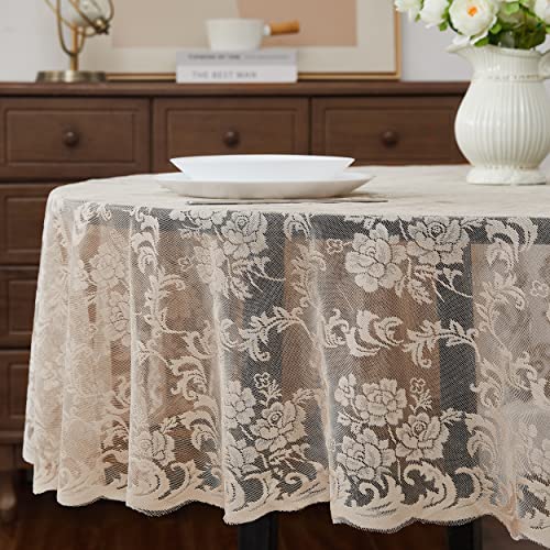 Warm Home Designs 132 Inch Round Linen Wedding Tablecloth - Elegant Rose Bouquet Design