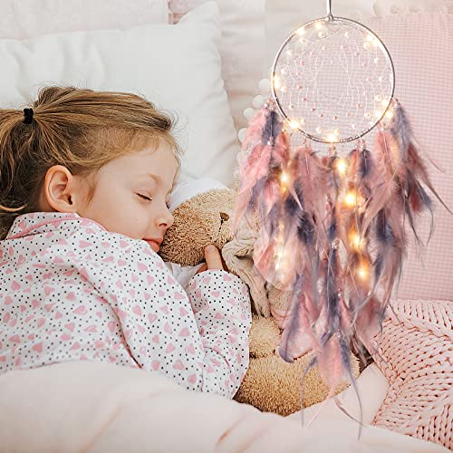 LED Light Up Dream Catcher - Handmade Feather Wall Hanging Decor