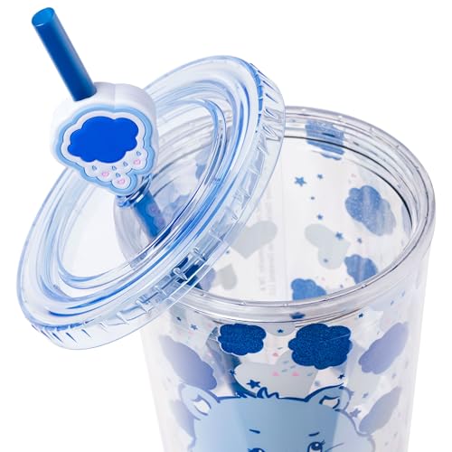Care Bears Grumpy Bear Glitter Cold Cup 24oz, Official Silver Buffalo Merchandise