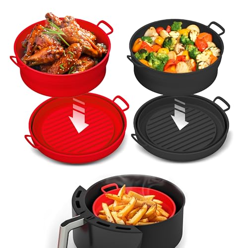 Lotteli Reusable Silicone Air Fryer Liners 8.5 Inch - 2 Pack, Food-Safe & Heat-Resistant