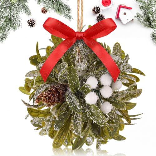 Wettarn 5-Inch Red Christmas Mistletoe Decor Kissing Ball Ornament - Classic Style