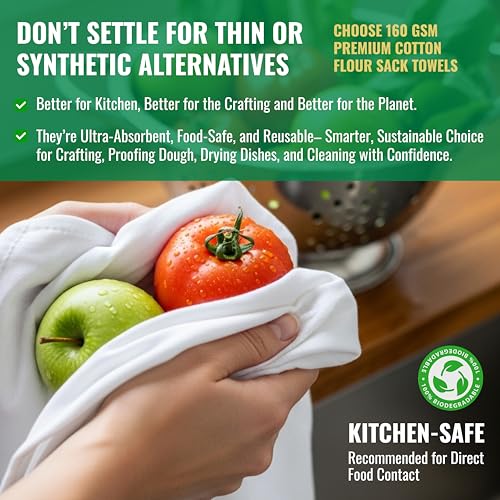 100% Cotton Flour Sack Towels 18x28 - Absorbent Kitchen Dish Towels (Pack of 3)