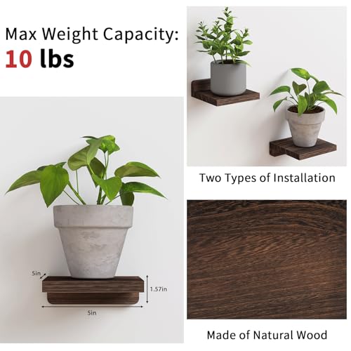 Small Floating Wall Shelves Set of 4 - Dark Carbonized Rustic Wood