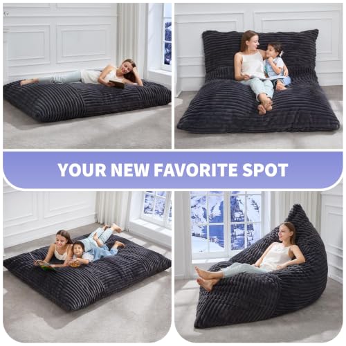 3-in-1 Convertible Bean Bag Chair & Floor Sofa Bed with Washable Cover