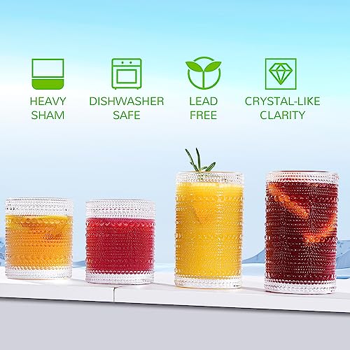 Vintage Hobnail Drinking Glasses Set of 12, 11oz and 14oz Retro Glassware