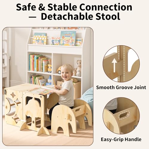 4-in-1 Toddler Kitchen Stool Helper with Blackboard and Detachable Chair