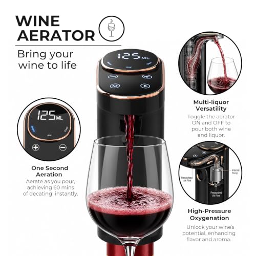 Pouré Obsidian Black 5-in-1 Electric Wine Dispenser & Aerator with Touch Screen