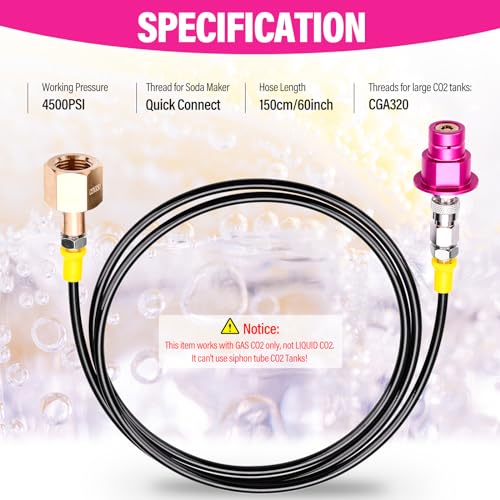 CO2 Quick Adapter Hose 60in for Soda Maker CGA320 Tank Connector