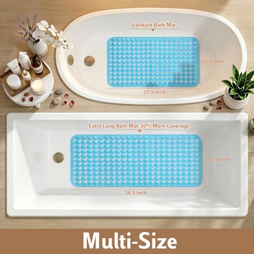 Non-Slip Bathtub Mat with Suction Cups and Drain Holes, 35x16 Inch