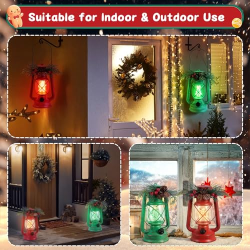 GlexpFesti 2-Pack Christmas Decorative Lanterns with Dimmable Light Wick - Red & Green
