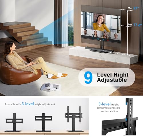 Universal Tabletop TV Stand for 27-60 Inch Flat Screen TVs with Glass Base