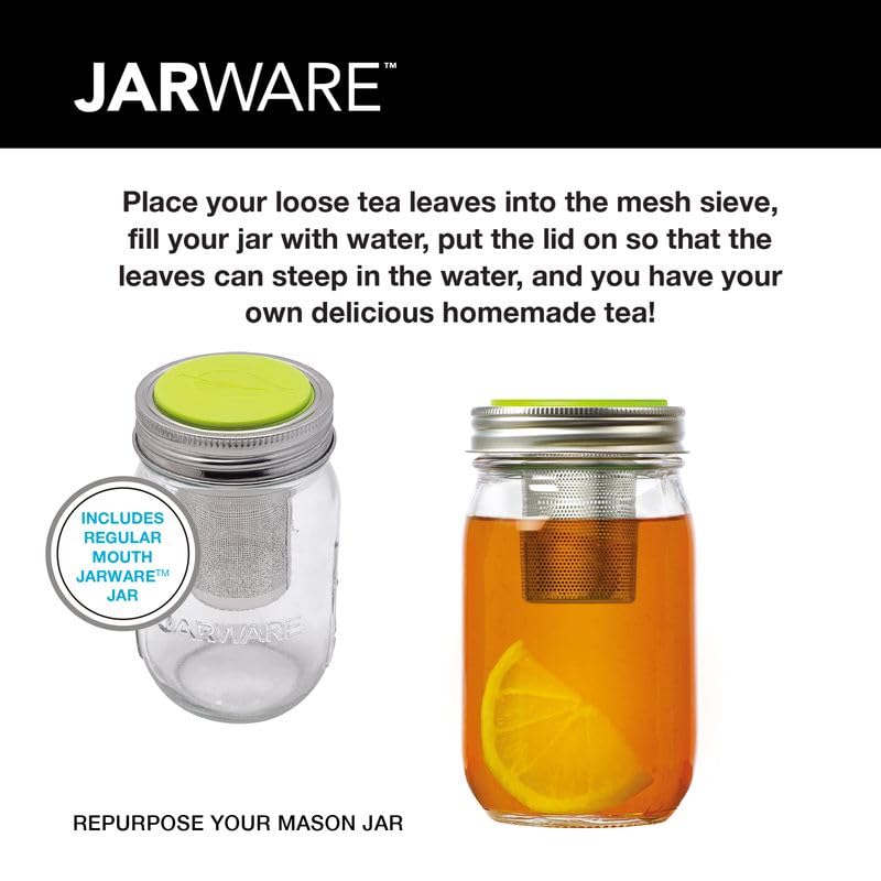 Jarware Mason Jar & Tea Infuser Lid - Fits Regular Mouth Mason Jars, Stainless Steel Filter, Perfect for Hot & Cold Brew Tea (Variation: Mason Jar & Tea Infuser Lid)