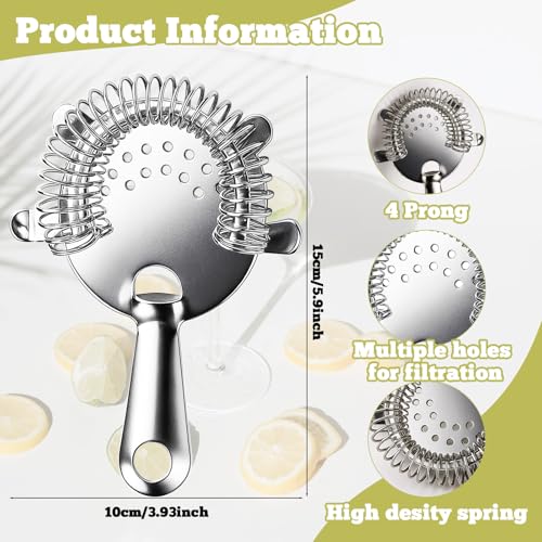 10 Pack Stainless Steel Cocktail Strainers - Fine Mesh Bar & Drink Filters