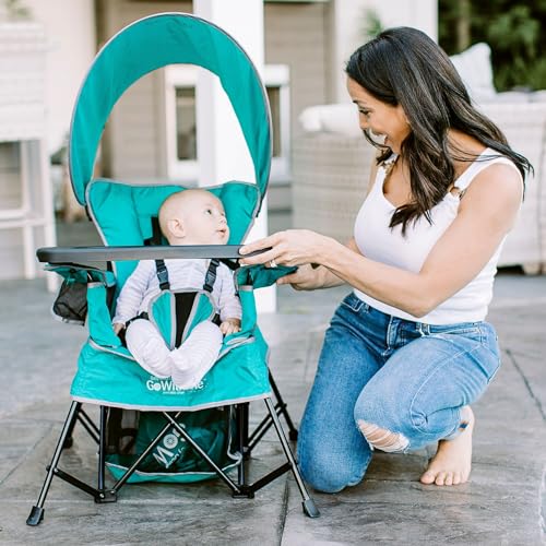 Portable Baby & Toddler Chair with Sun Canopy & Removable Tray - Teal