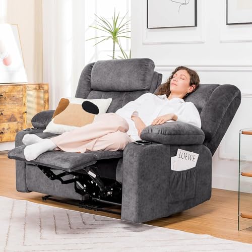 2-Seat Manual Reclining Loveseat with Cup Holders, Dark Gray Fabric