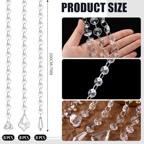 24 Pcs 79 Inch Clear Acrylic Christmas Crystal Garland Strands - Holiday Decor