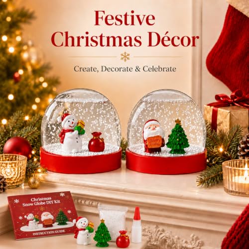Zplontya Christmas Snow Globe Craft Kit for 2 Globe Halves–DIY Snow Globes with Santa, Snowman, Tree & Gifts (Christmas 2pcs)