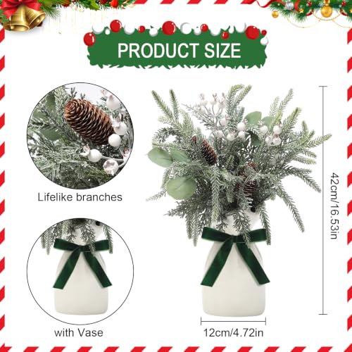 Hanmere Artificial Christmas Pine Branches with Vase - Red Berry, Green Variation