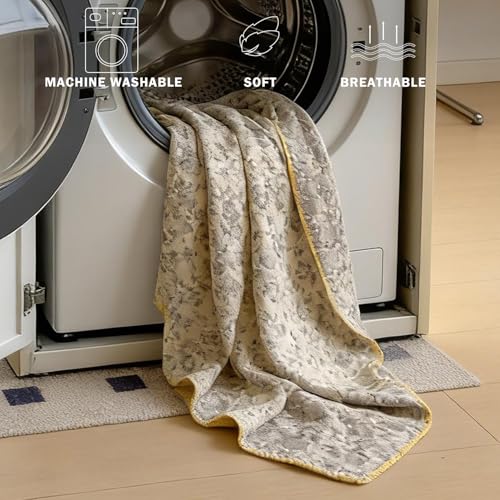 King Size Floral Cotton Muslin Quilt - Lightweight Reversible Bedspread