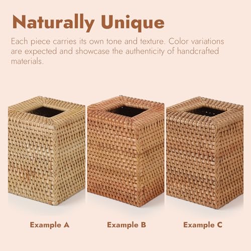 Square Rattan Tissue Box Cover, Hand Woven Wicker Tissue Holder 5.5 Inch
