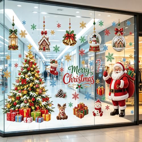 Large Santa Claus Christmas Window Clings - Reusable Holiday Decor