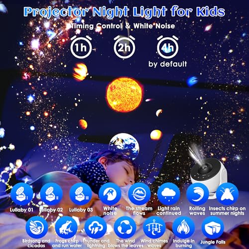 Galaxy Star Projector with 13 HD Film Discs, White Noise & Bluetooth