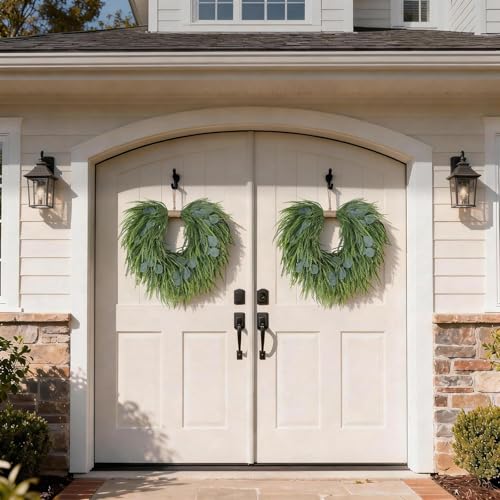 22-Inch Heart-Shaped Artificial Eucalyptus and Saw Grass Wreath