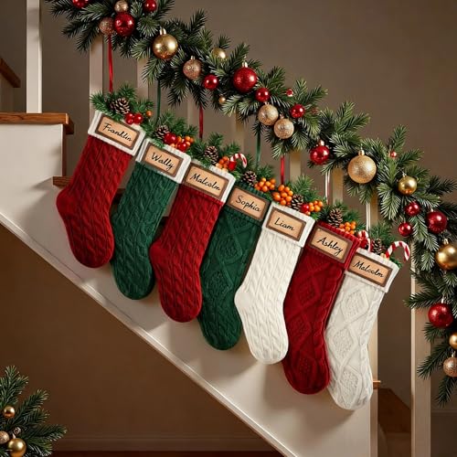 Personalized 18-Inch Christmas Stockings with Leather Patch - Green