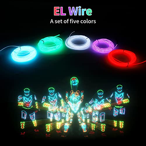 Flexible EL Wire Neon Light Kit, 9.84ft Battery Operated Glowing Wire