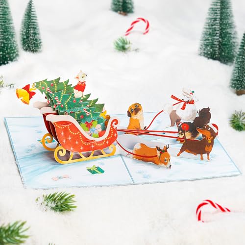 Dog Sledding Christmas Pop Up Card - 5x7 incl. envelope, POPWOW, 3D Snow Scene