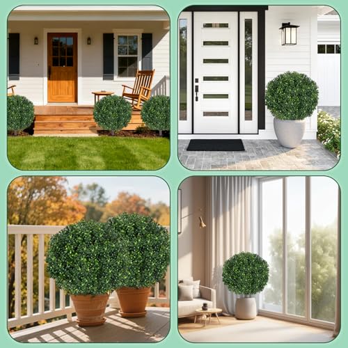 27.5-Inch Artificial Boxwood Topiary Ball Trees - Set of 2 UV Resistant