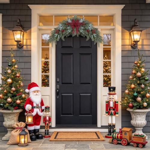 U'Artlines 2PCS Frosted Green Outdoor Christmas Swag 43" for Front Door