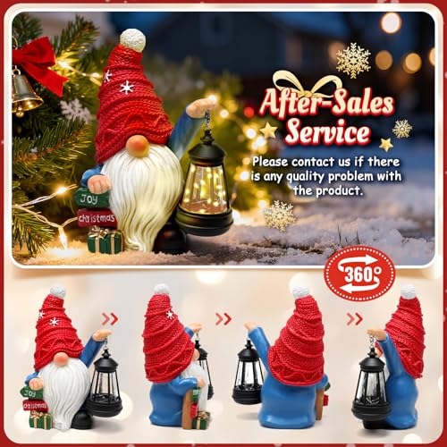 Aclema Christmas Gnome Statue with LED Lantern - Resin Holiday Decor for Indoor & Outdoor Festive Home Accents