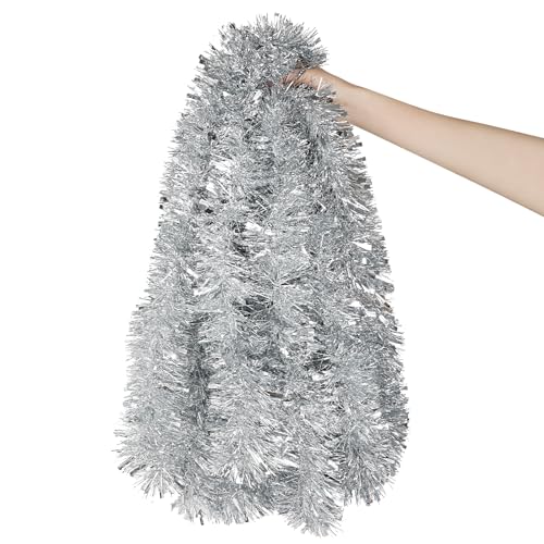 33ft Silver Metallic Tinsel Garland for Christmas Tree & Holiday Decor