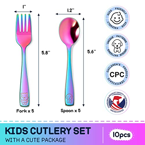 10-Piece Stainless Steel Rainbow Toddler Utensils Set with Forks and Spoons