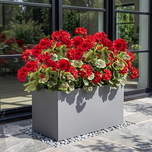 8 Pcs Red Artificial Geranium Plants - UV Resistant Silk Flowers