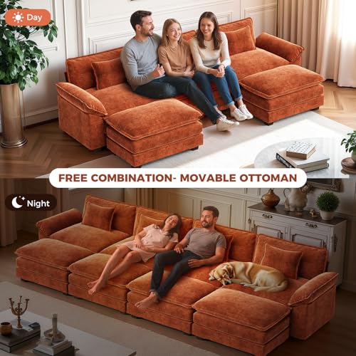 86" Modular L-Shaped Sectional Sofa with Movable Ottoman, Terracotta