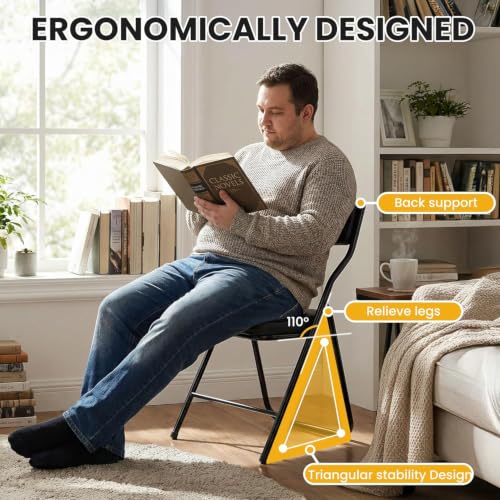 2 Pack Black Padded Folding Chairs, Heavy-Duty Metal Foldable Dining Chairs