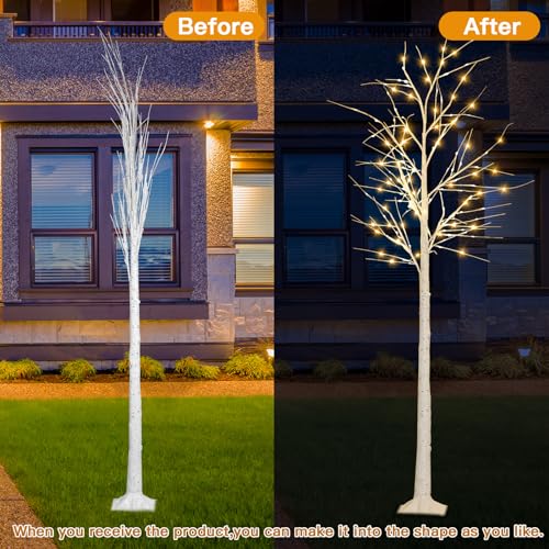 8ft Lighted Birch Tree with 150 LED Warm Lights - Indoor Outdoor Christmas Decor