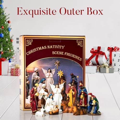 13-Piece Christmas Nativity Set - 3.9" Hand-Painted Resin Tabletop Figurines