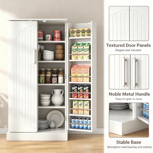 47-Inch Freestanding Kitchen Pantry Cabinet with Adjustable Shelves - White