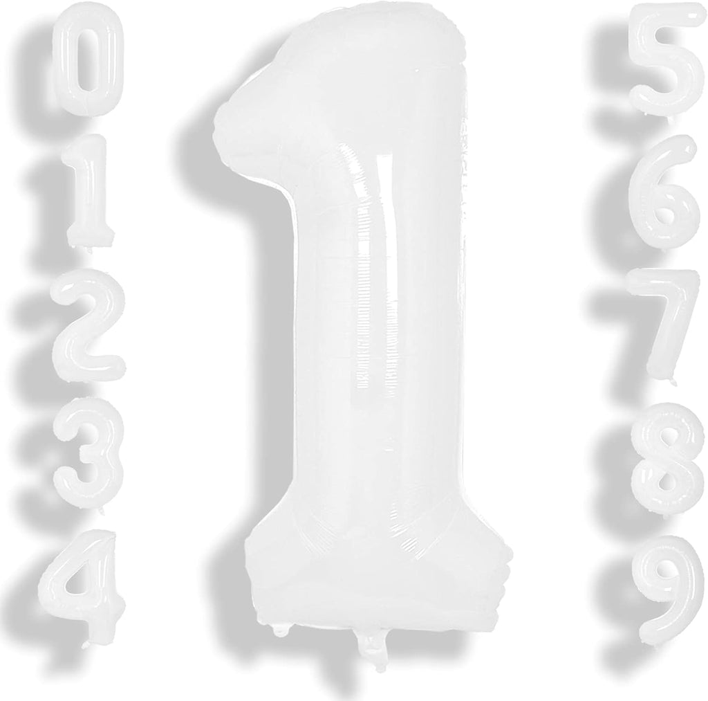 SUWEN 40-Inch White Giant Foil Number Balloons | 0-9 Mylar Birthday & Anniversary Decorations