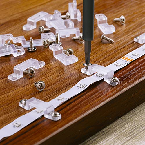 300 Pcs LED Strip Light Mounting Clips with Screws, 12mm Clear Holder Brackets