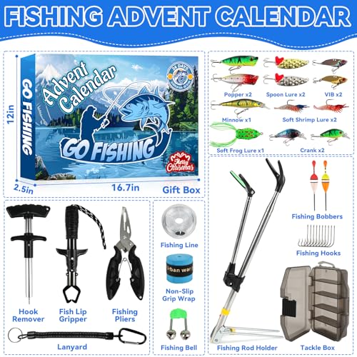 Fishing Advent Calendar 2026 with 24 Tackle Accessories & Lures for Men & Kids