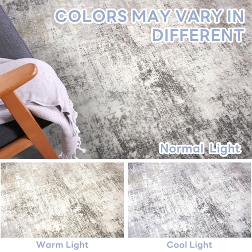 Small Abstract Area Rug 2x3 Ft - Washable Non-Slip Entryway Rug, Grey